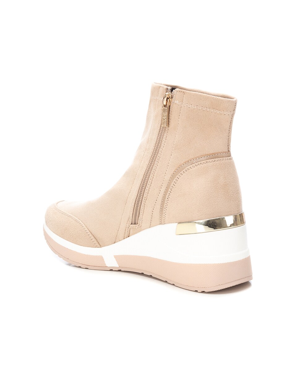 Botins com Cunha e Fecho de Correr Lateral Bege-4