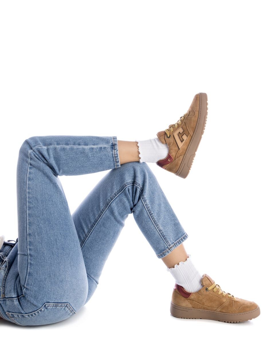 Sapatilhas de Pele com Atacadores Camel-2