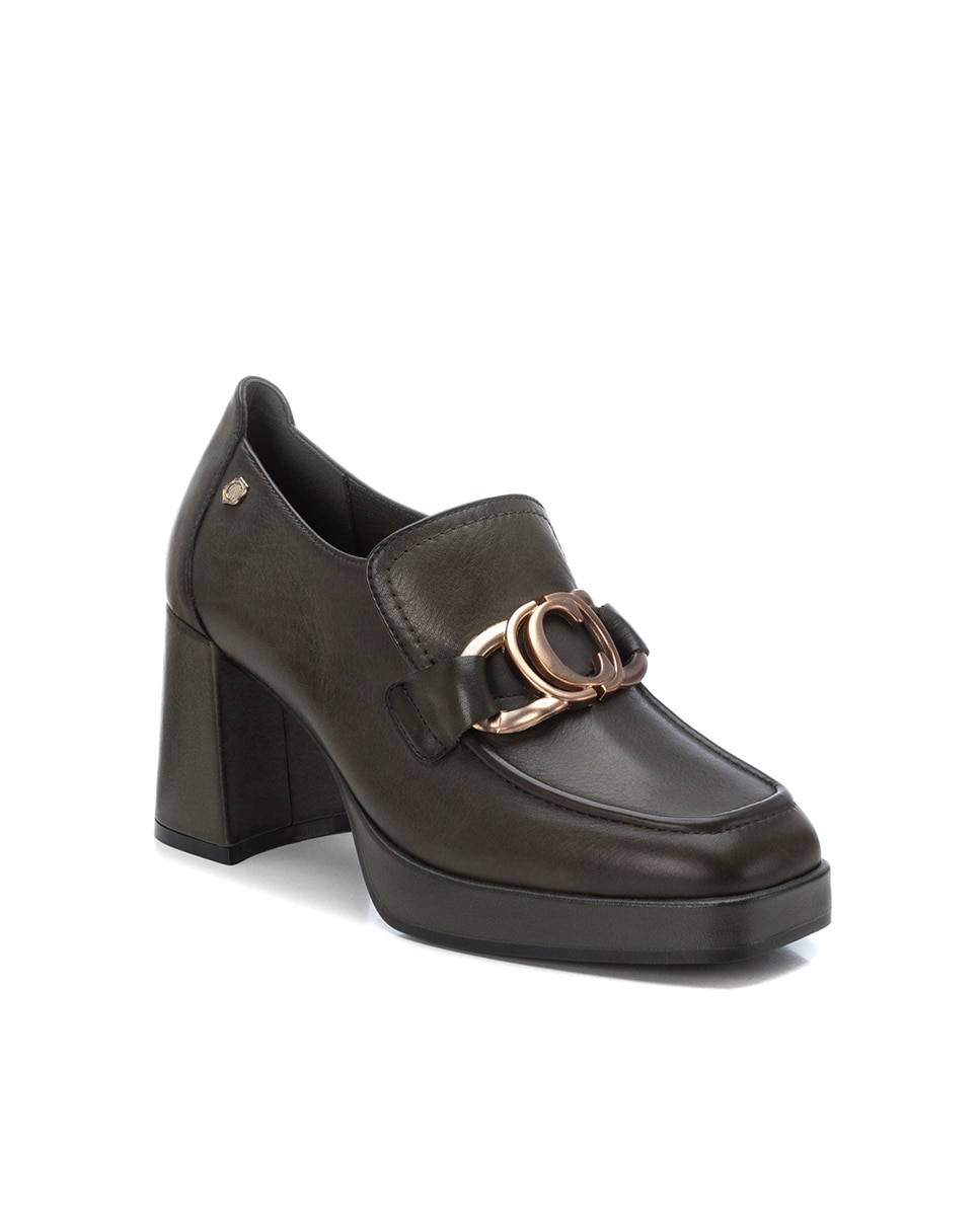 Mocassim de Pele com Salto Caqui-3