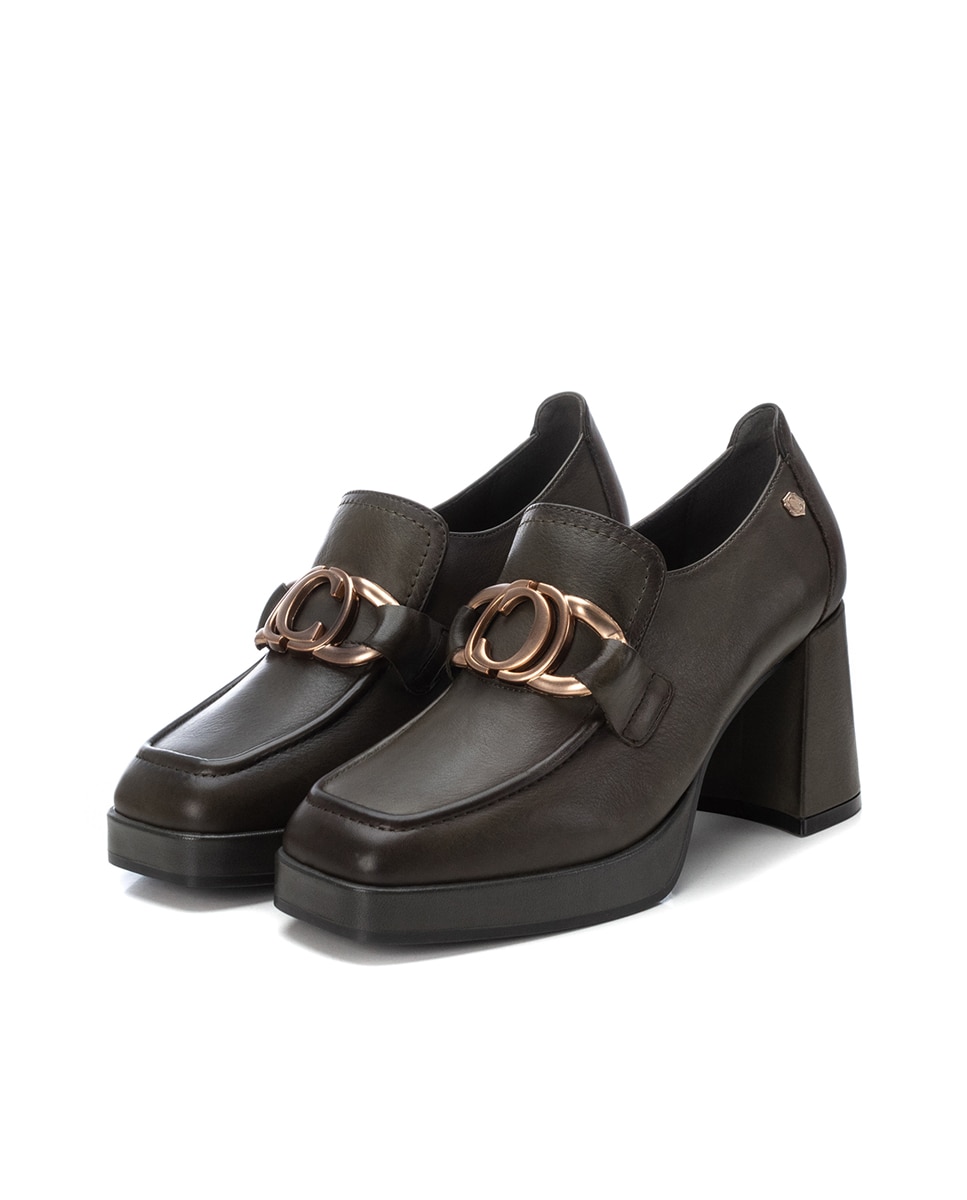Mocassim de Pele com Salto Caqui-5
