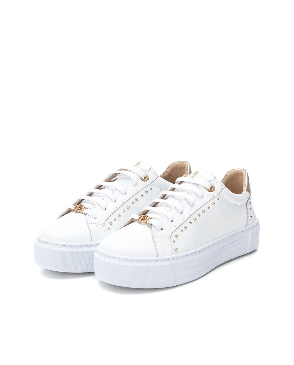 Sapatilhas de Pele com Atacadores Branco-4