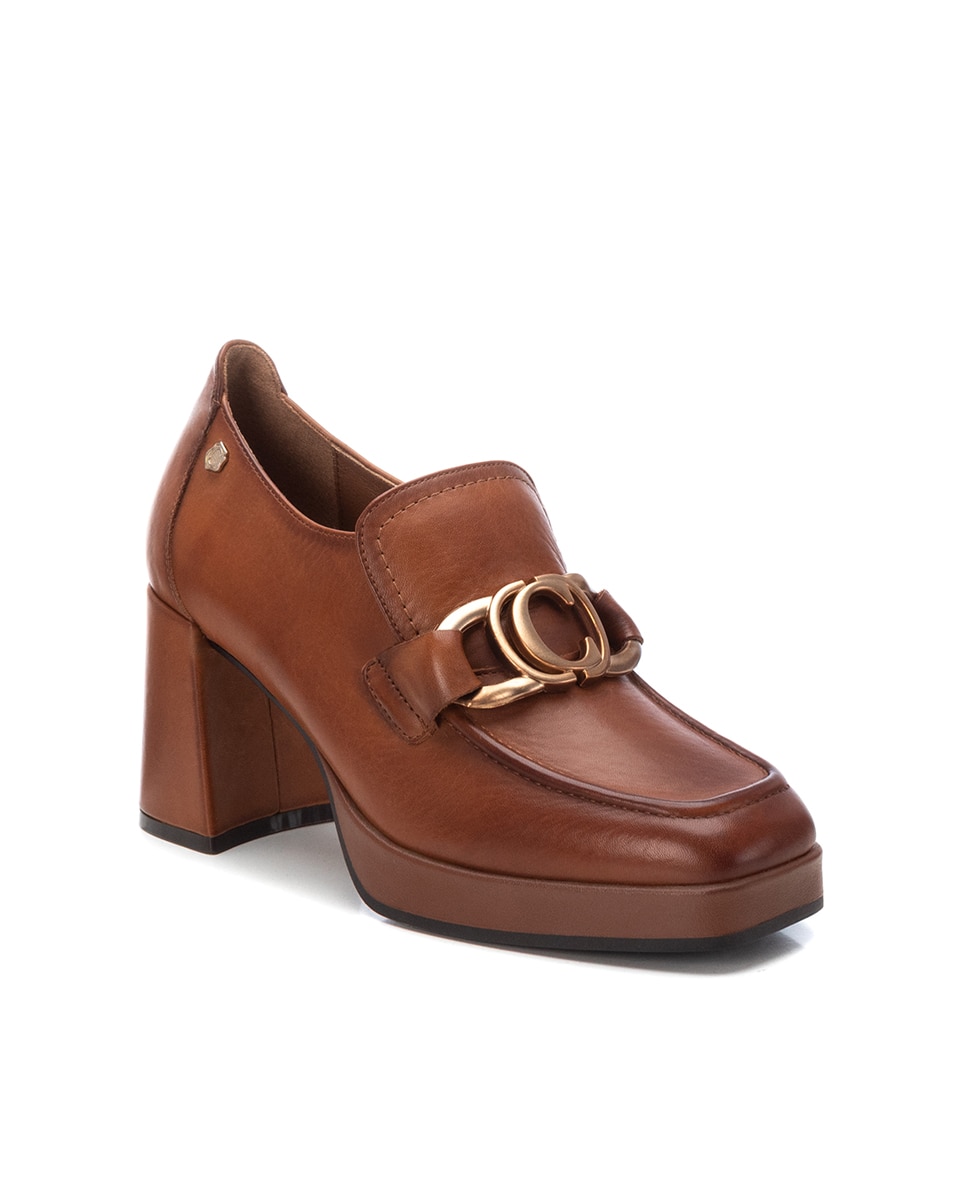 Mocassins de Pele e Salto Castanho-3
