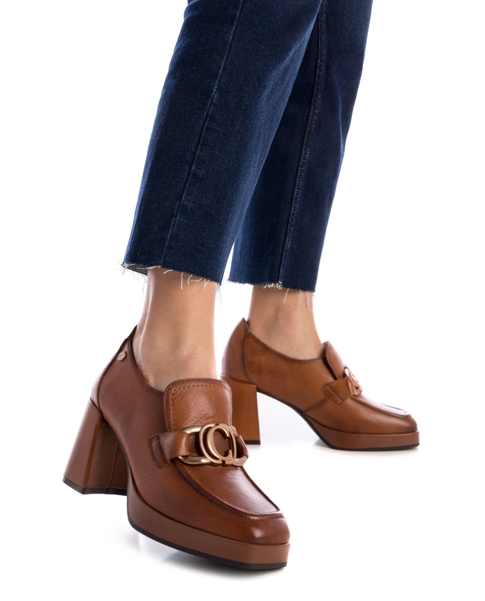 Mocassim de Pele com Salto Camel-2