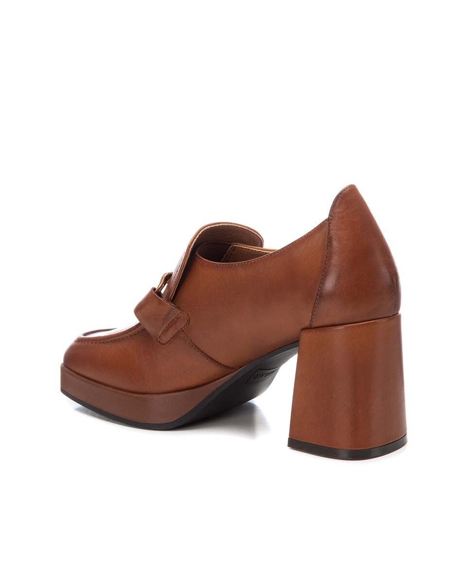 Mocassim de Pele com Salto Camel-4