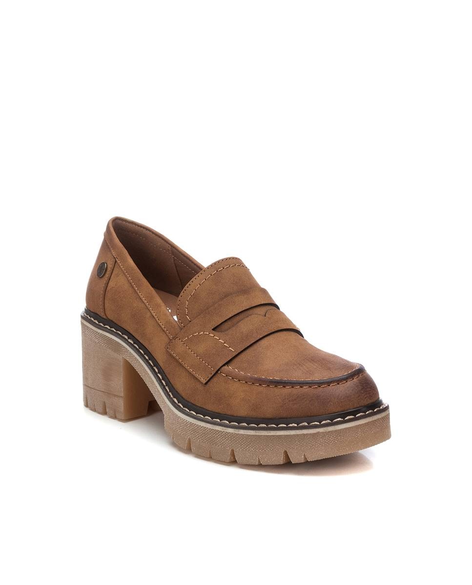 Mocassins com Sola de Borracha e Tacão Médio Camel-2