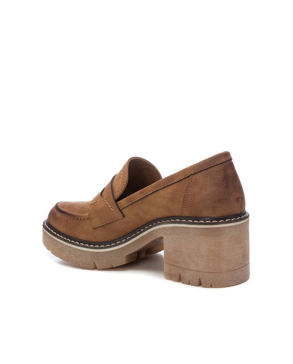Mocassins com Sola de Borracha e Tacão Médio Camel-3