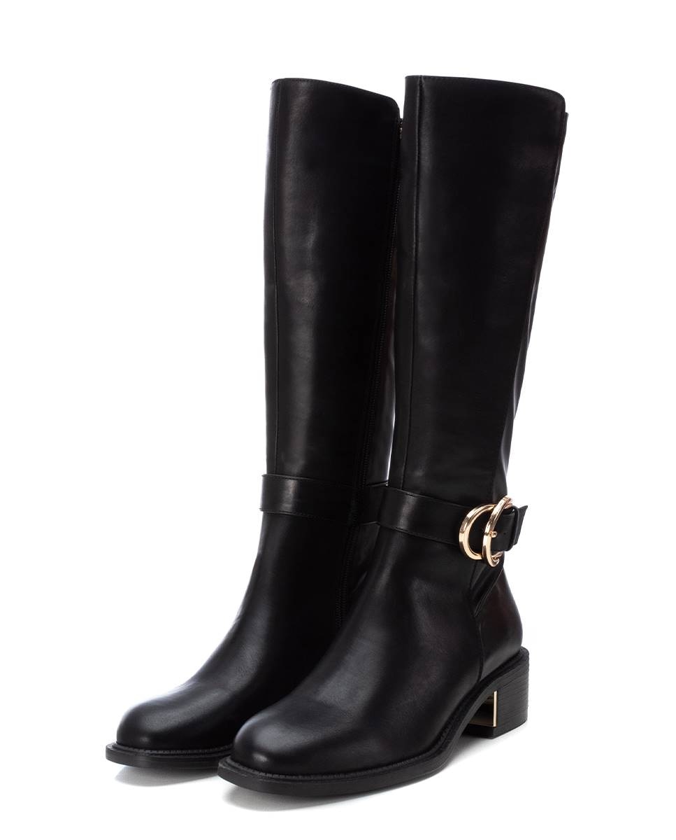 Botas com Fecho Zip e Tacão Baixo Preto-5
