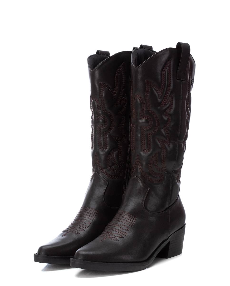 Botas Cowboy com Fecho Zip Castanho-5