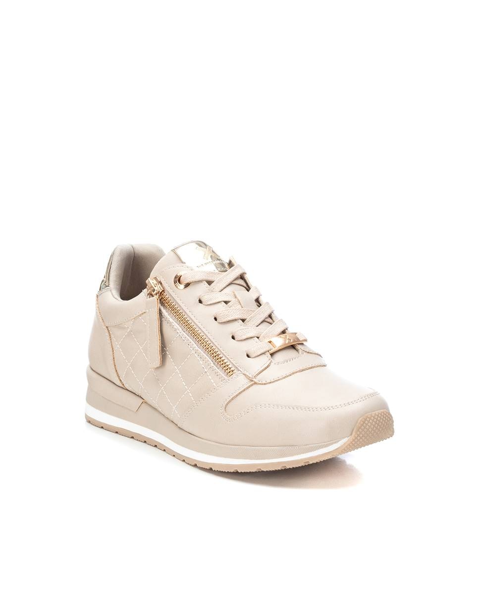 Sapatilhas Desportivas com Atacadores e Fecho Zip Lateral Bege-3
