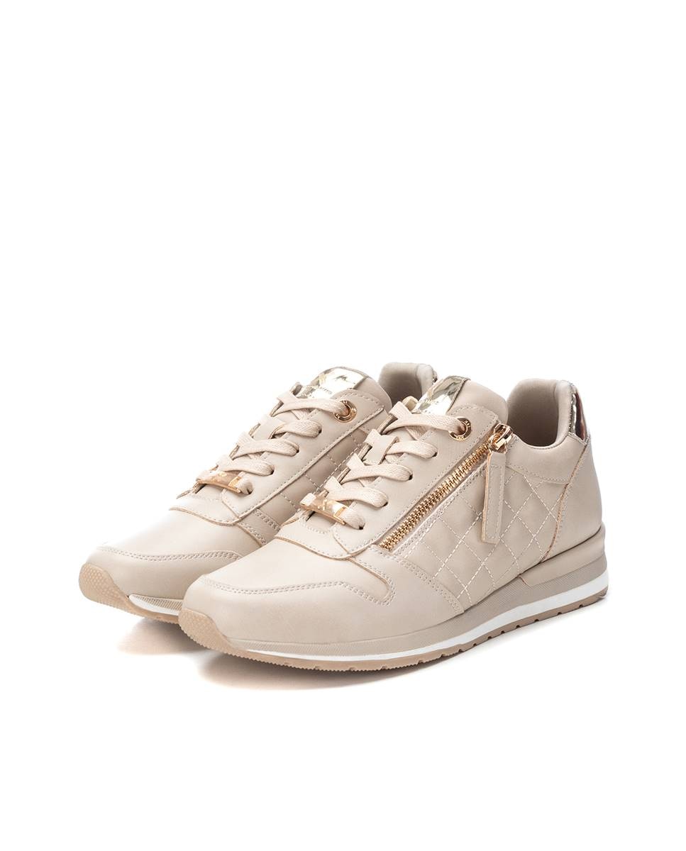Sapatilhas Desportivas com Atacadores e Fecho Zip Lateral Bege-5