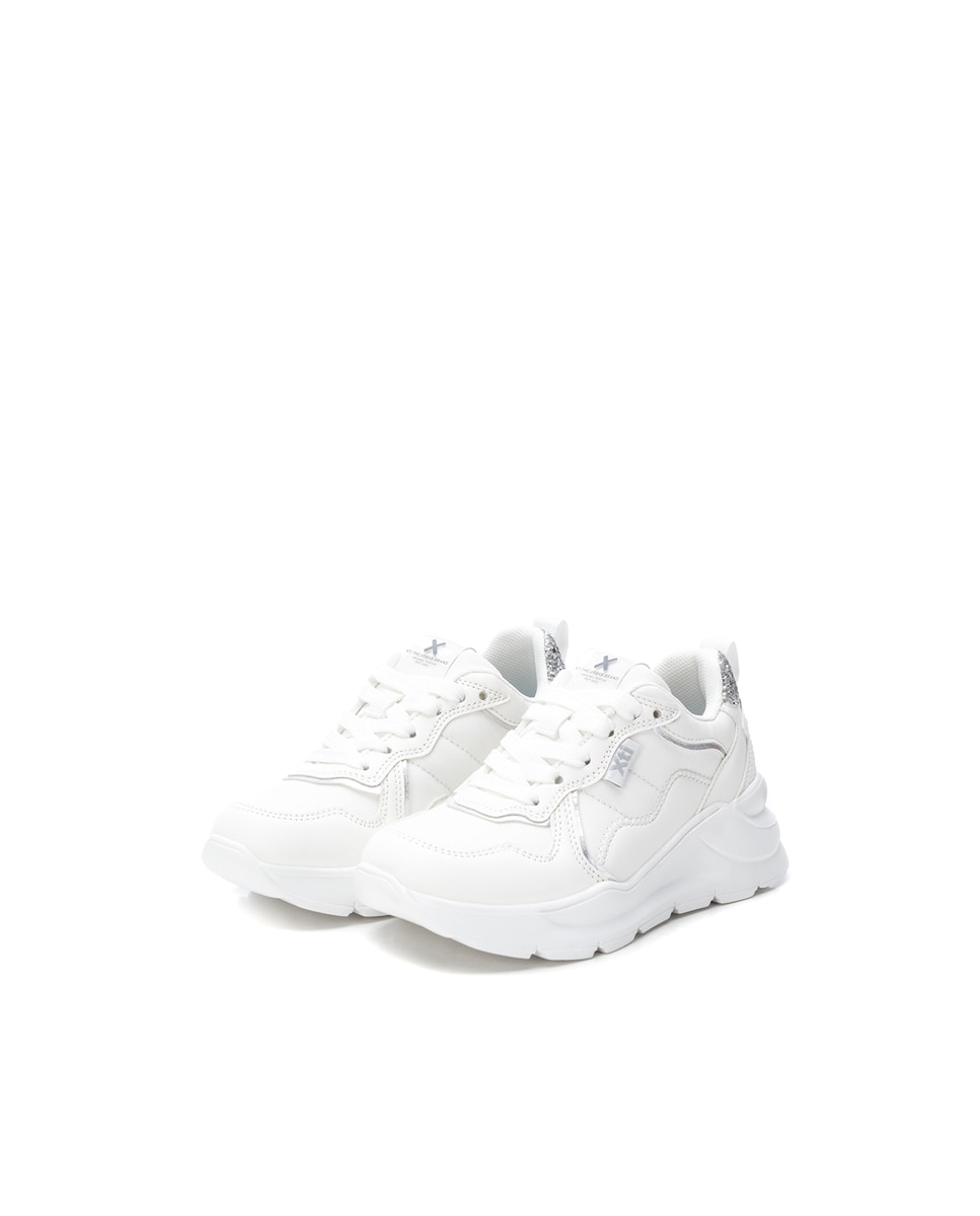 Sapatilha Infantil com Atacadores e Plataforma Branco-4