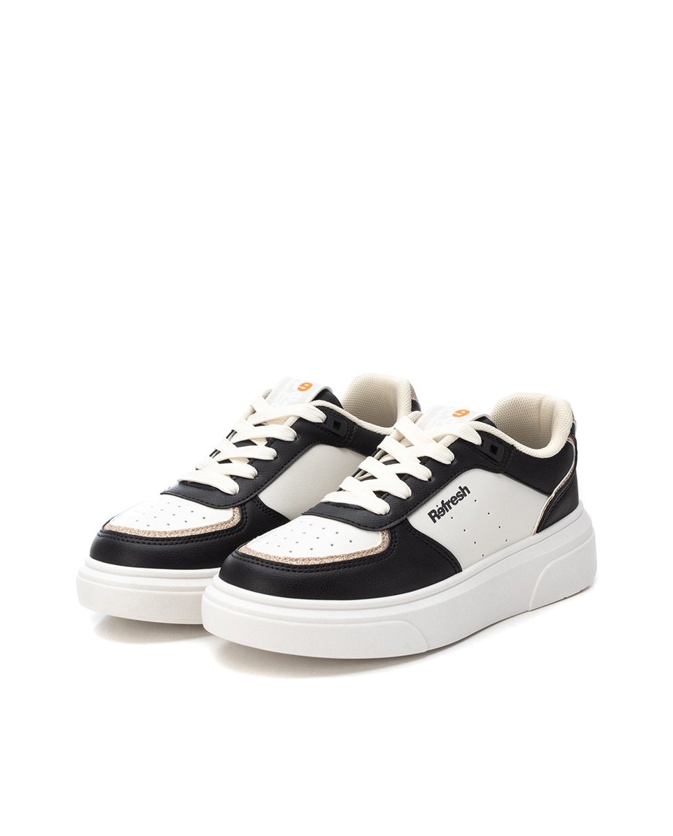 Sapatilhas de Lona com Atacadores e Sola Dupla de Borracha Branco / Preto-5