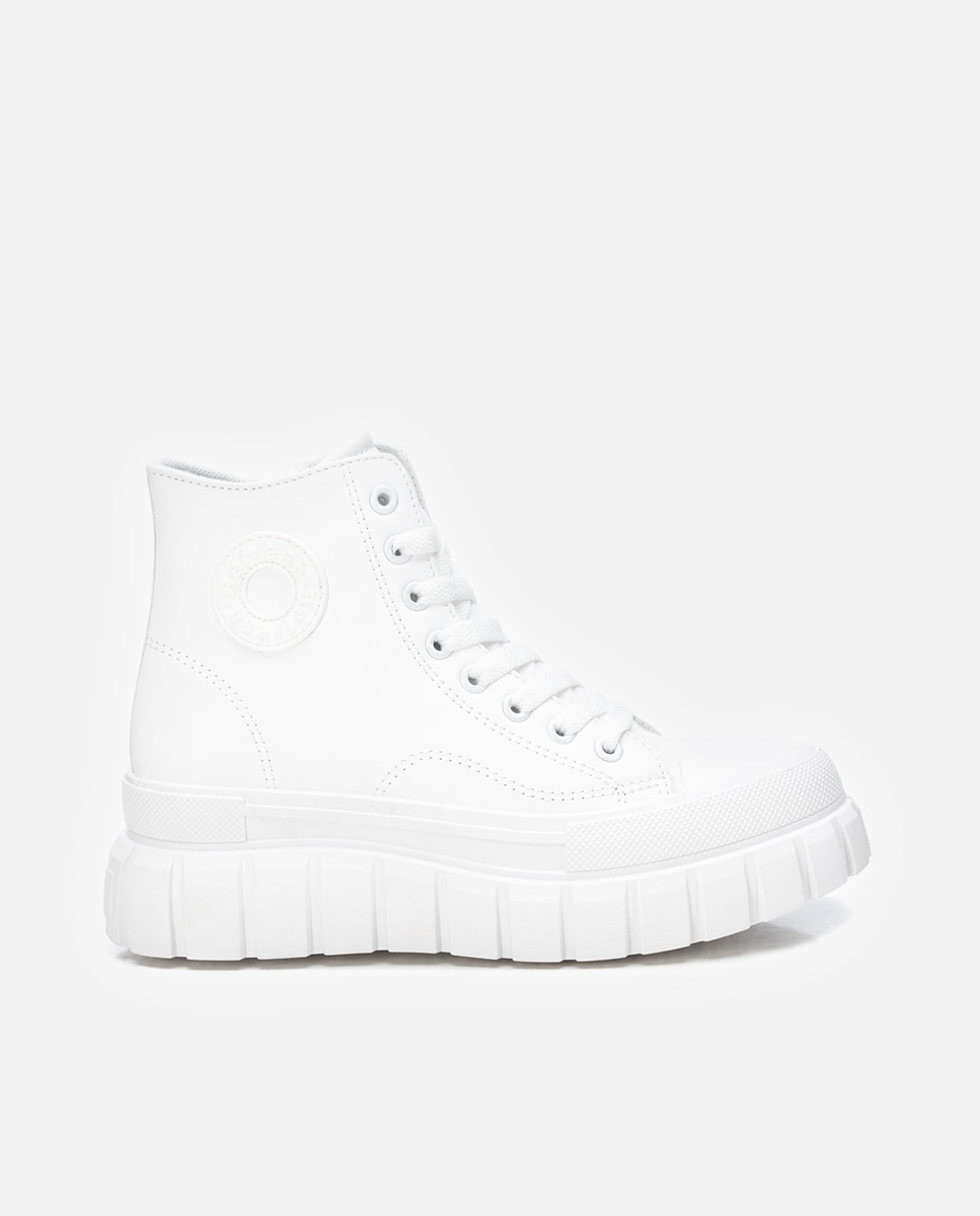 Botins Estilo Desportivo com Atacadores e Fecho Zip Lateral Branco-1