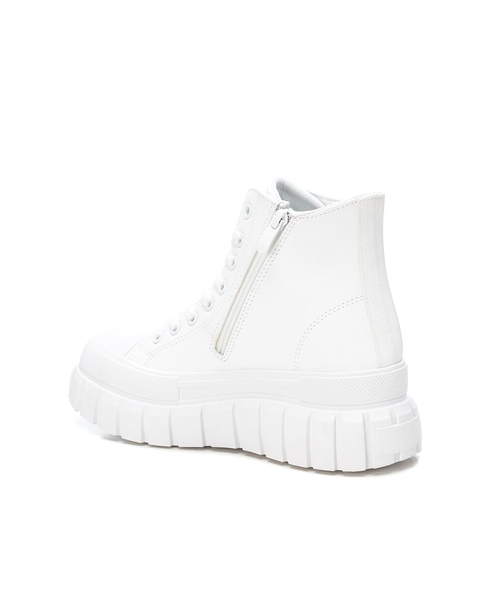 Botins Estilo Desportivo com Atacadores e Fecho Zip Lateral Branco-3