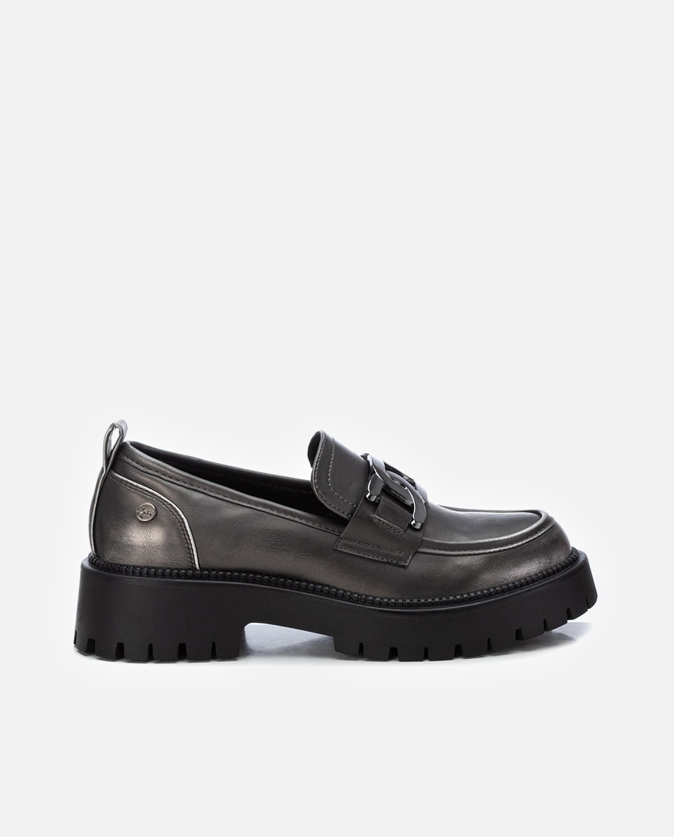 Mocassins de Material Vegano com Fivela Decorativa Cinzento-1