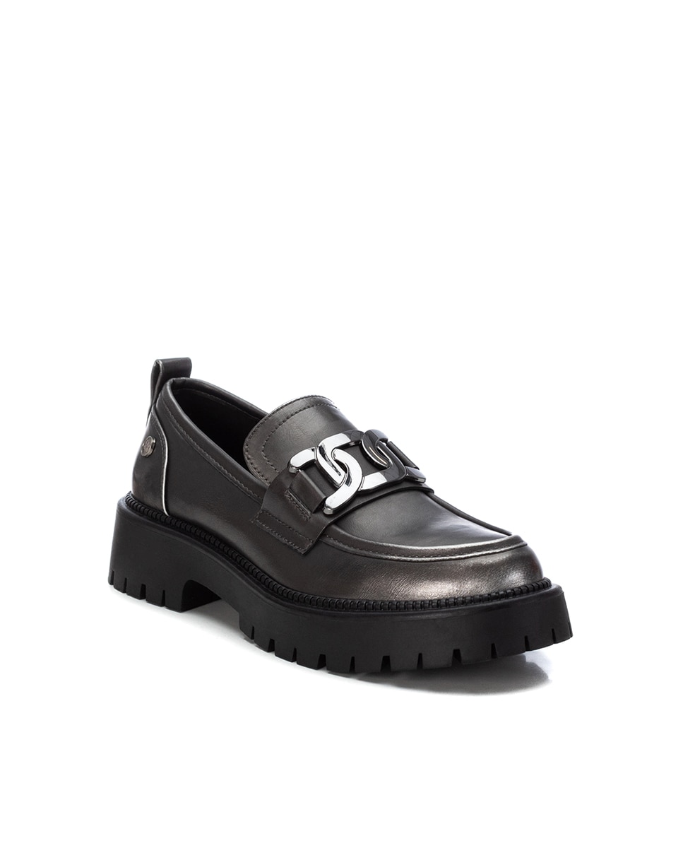 Mocassins de Material Vegano com Fivela Decorativa Cinzento-2
