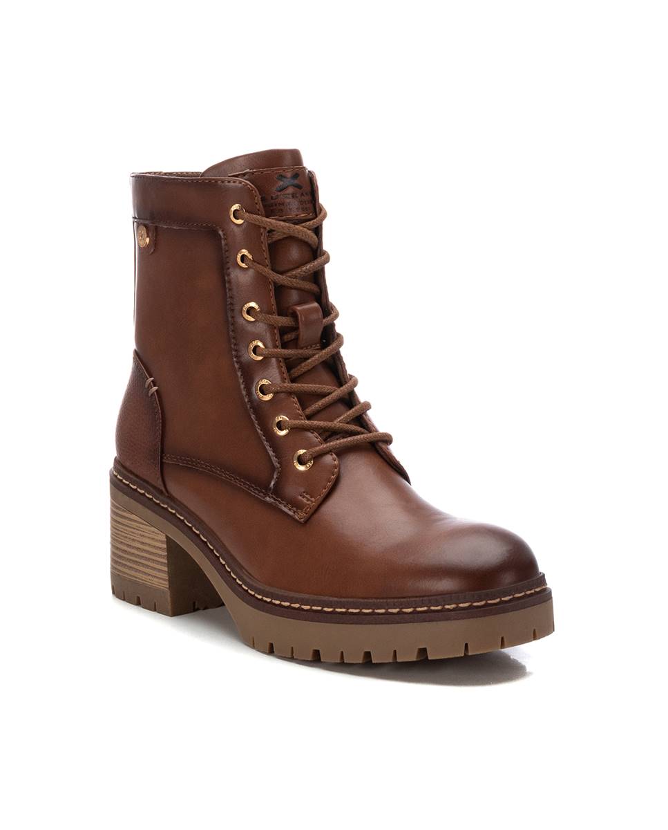 Botins com Cordões e Salto Largo Camel-2