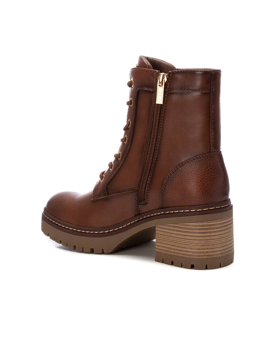 Botins com Cordões e Salto Largo Camel-3