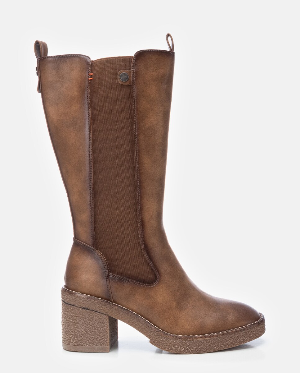 Botas de Salto Alto Largo de Borracha Castanho-1