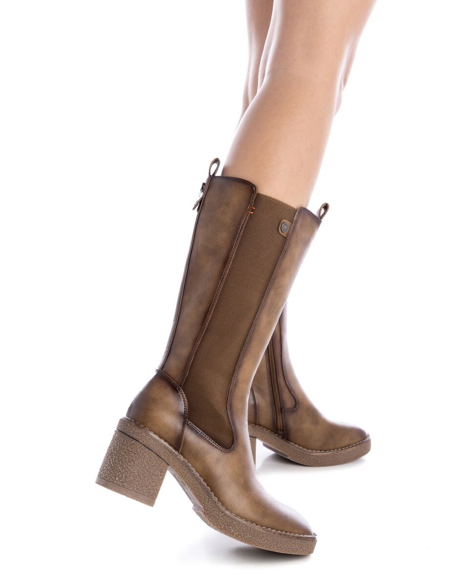 Botas de Salto Alto Largo de Borracha Castanho-2