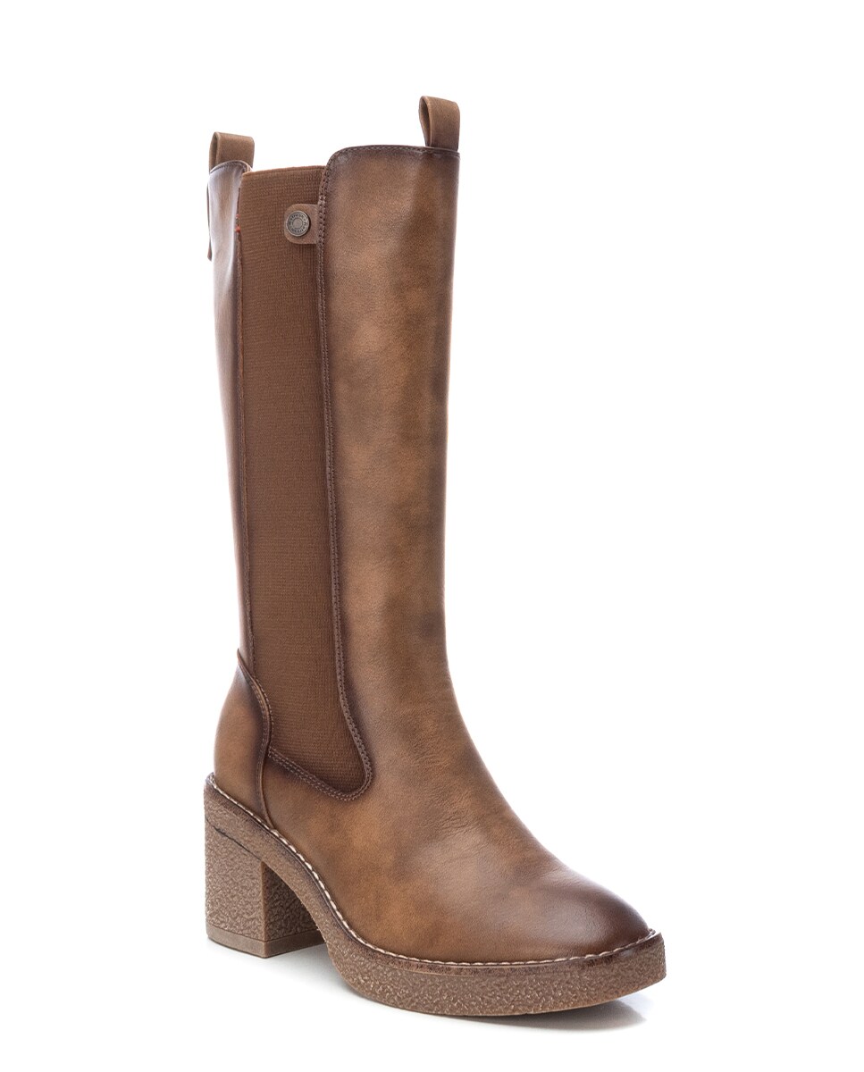 Botas de Salto Alto Largo de Borracha Castanho-3