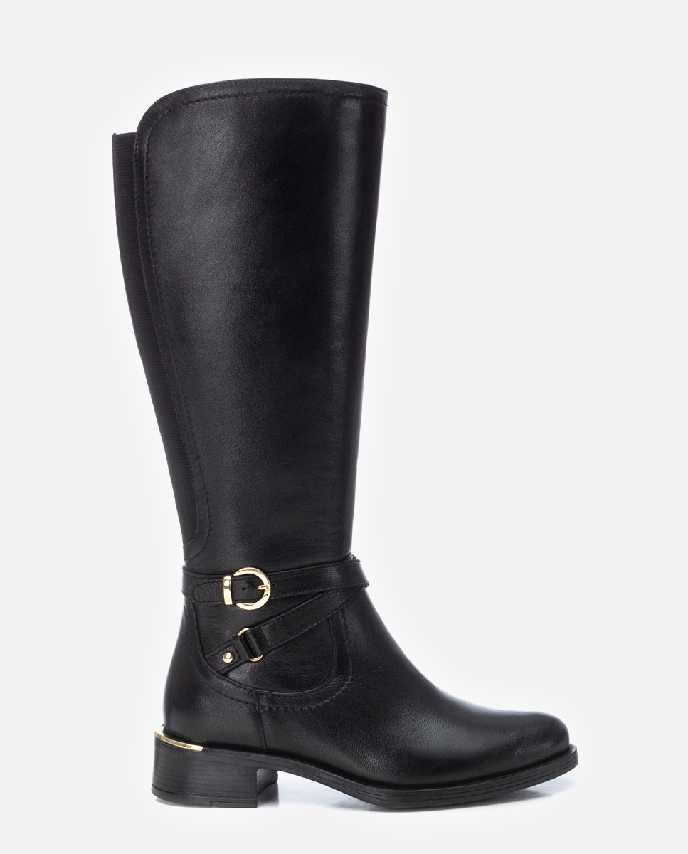 Botas de Pele em Preto com Fecho Zip Preto-1
