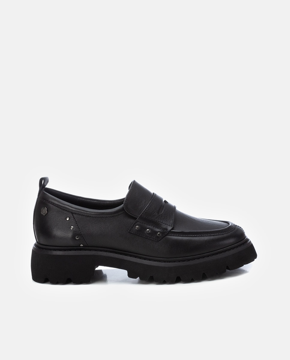 Mocassins Rasos de Pele Preto-1