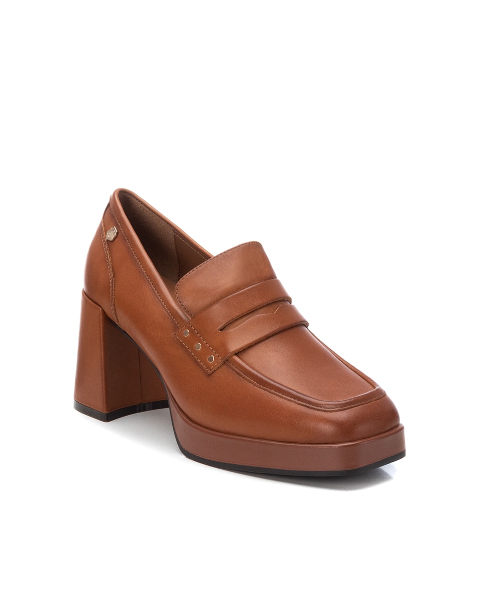 Mocassins com Salto de Pele Camel-3