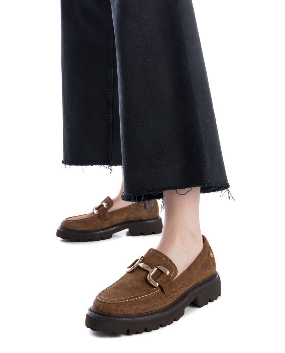 Mocassins de Pele Rasos com Fivela Castanho-2