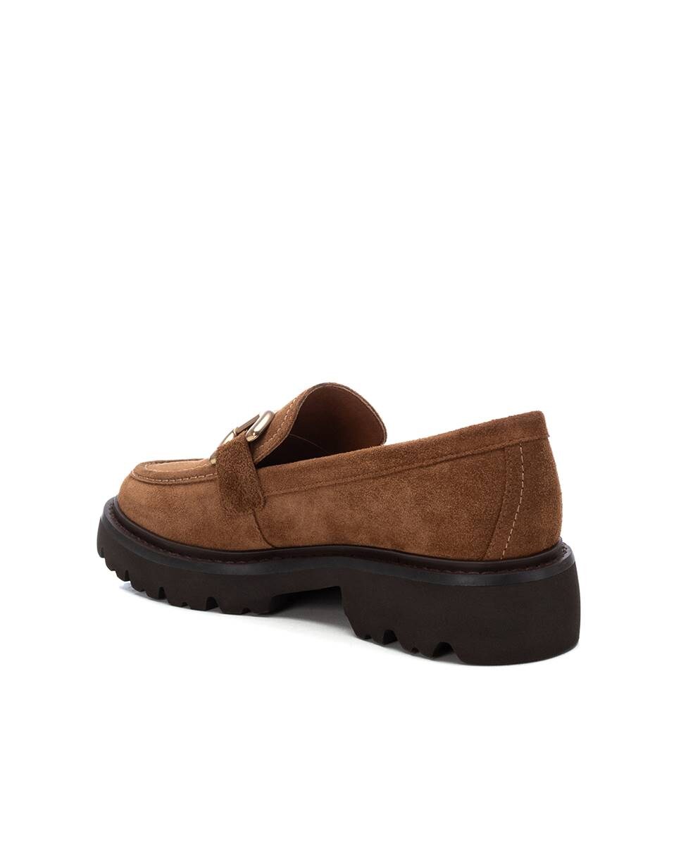 Mocassins de Pele Rasos com Fivela Castanho-4