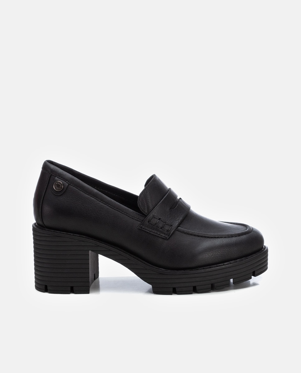 Mocassins com Salto Largo Preto-1