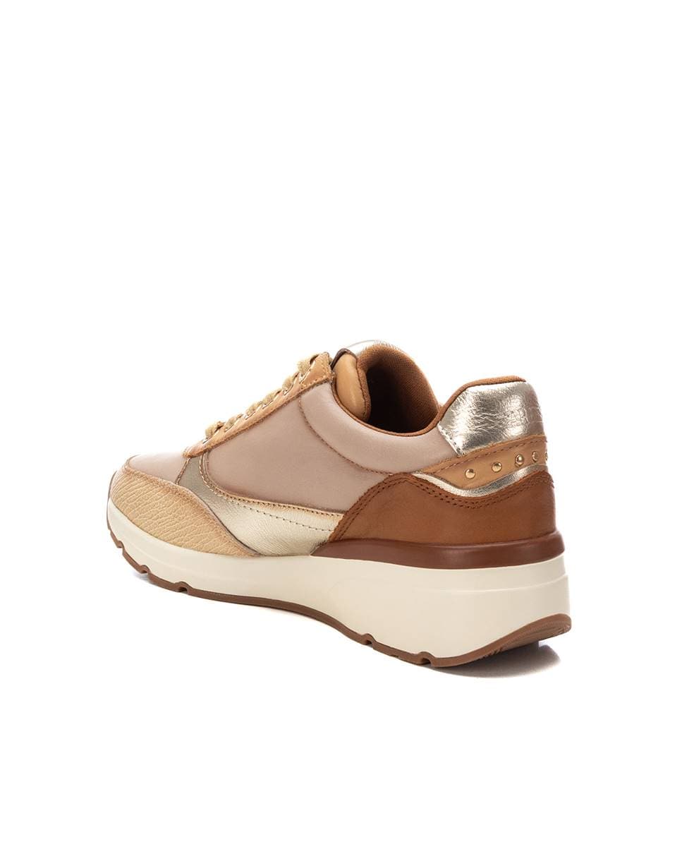 Sapatilhas de Pele com Atacadores e Sola de Borracha Bege-4
