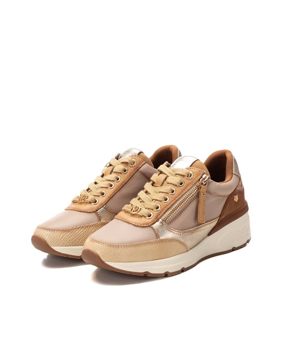 Sapatilhas de Pele com Atacadores e Sola de Borracha Bege-5