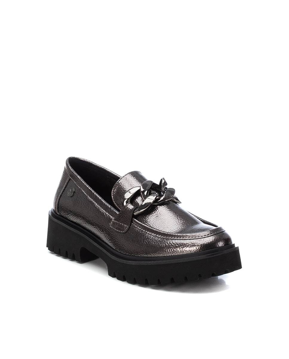 Mocassins de Verniz com Corrente Decorativa Cinzento-3