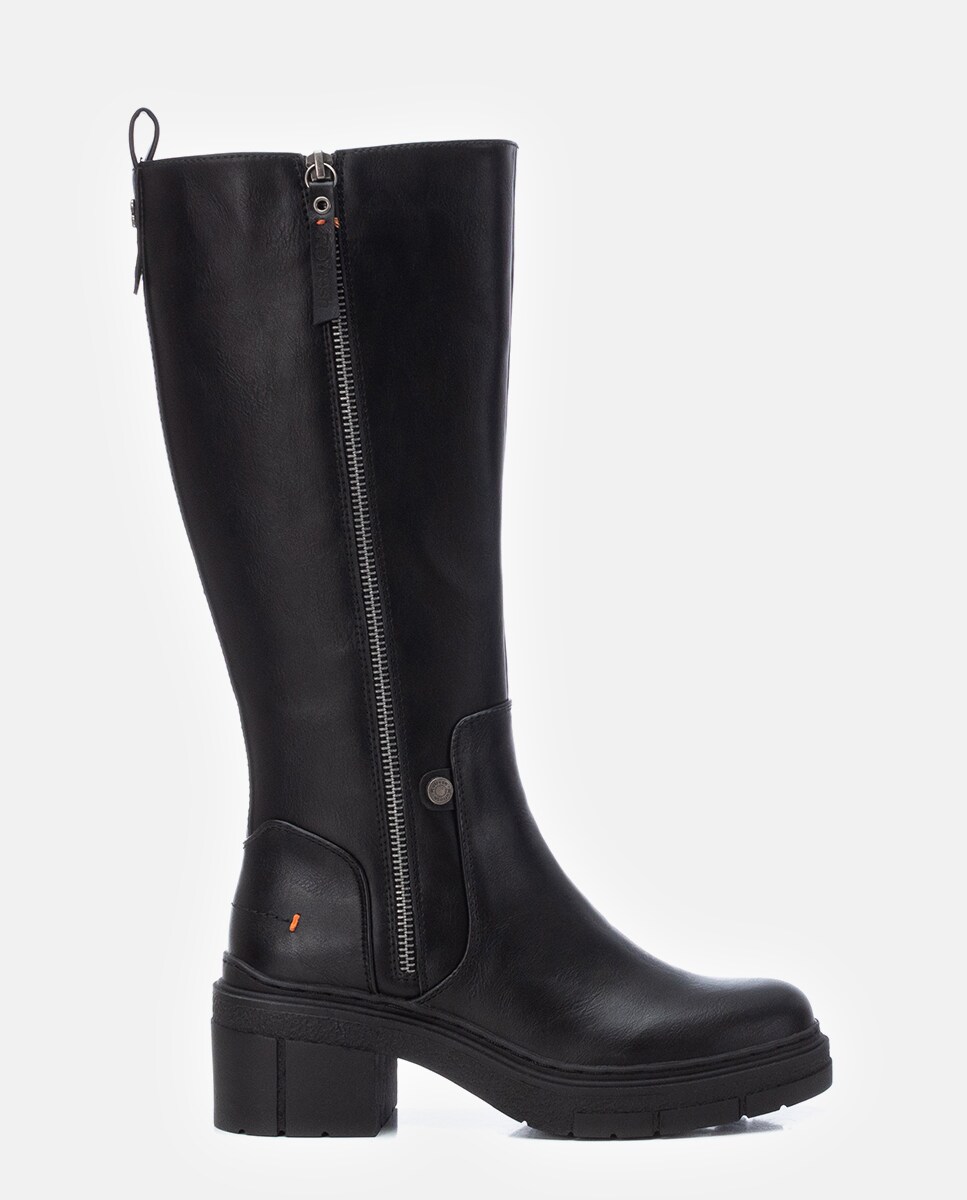 Botas Altas com Fecho Zip Lateral Preto-1