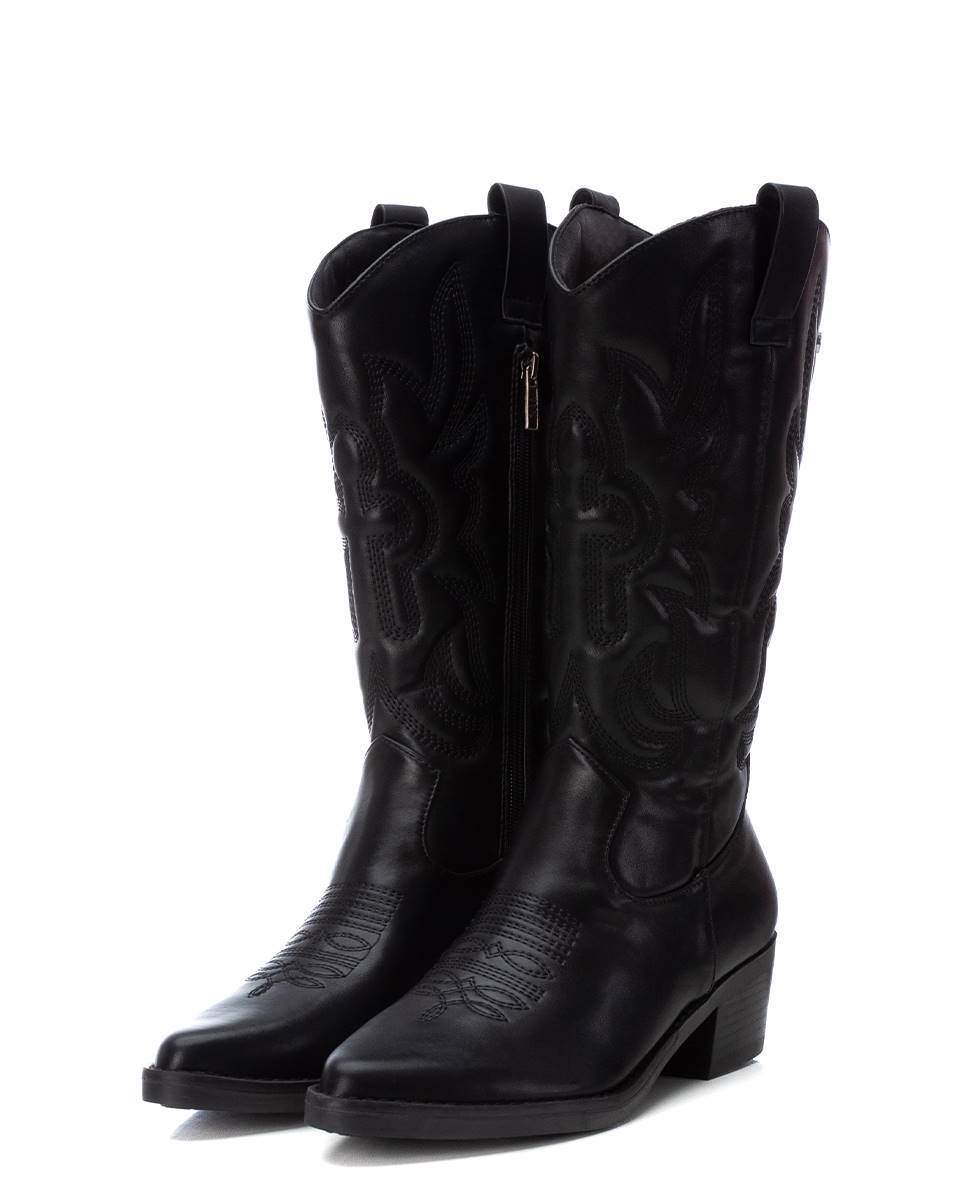 Botas Cowboy com Fecho Zip Preto-5