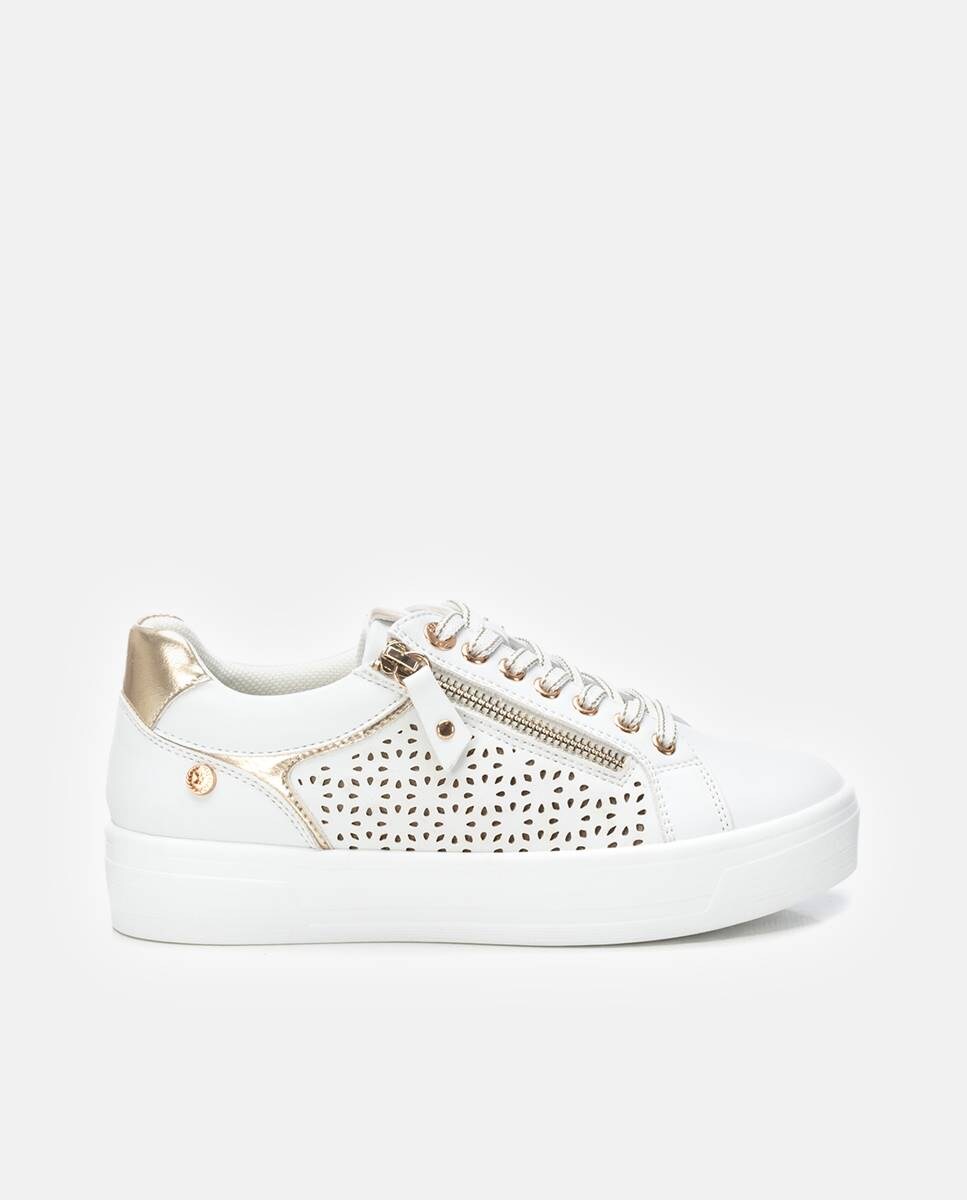 Sapatilhas com Atacadores e Fecho Zip Lateral Branco-1