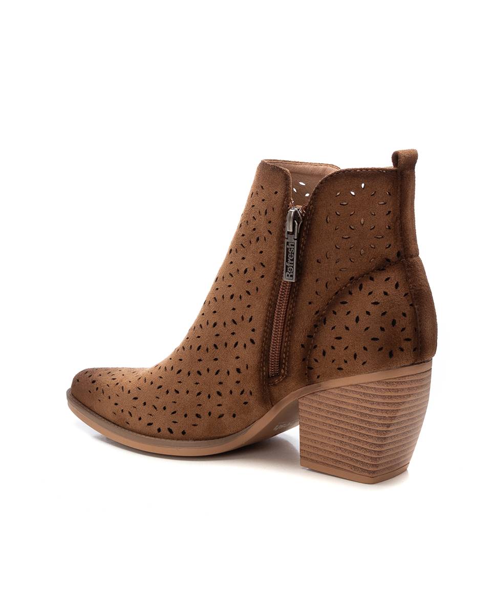 Botins com Tacão e Fecho Zip Lateral Castanho-4