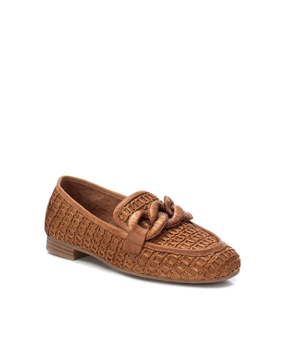 Sapatos Rasos com Corrente Decorativa Camel-3