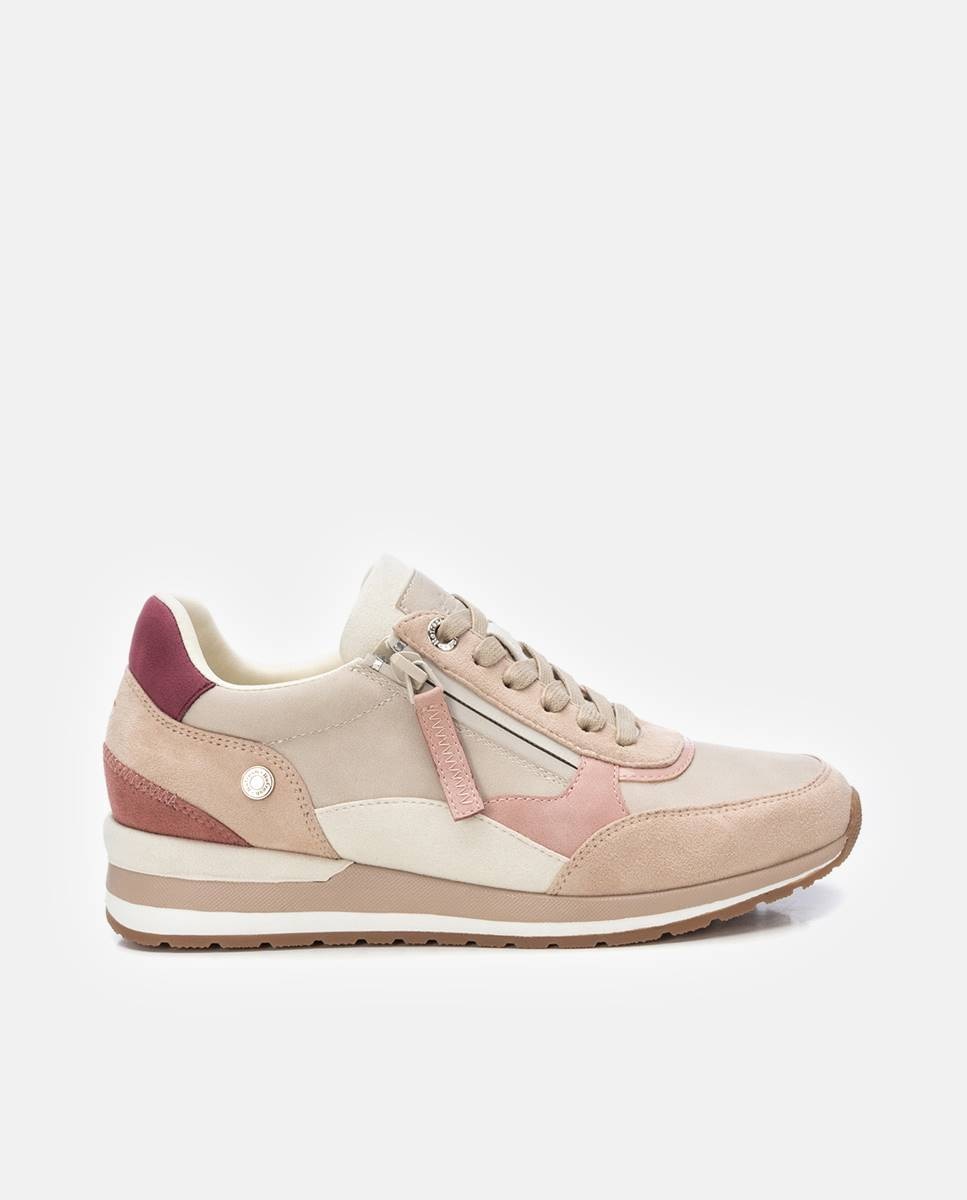 Sapatilhas Básicas com Atacadores e Fecho Zip Lateral Nude-1