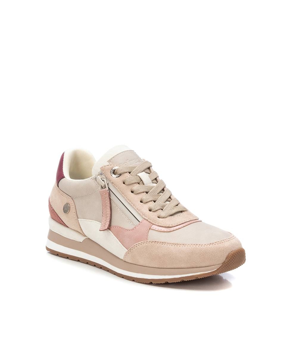Sapatilhas Básicas com Atacadores e Fecho Zip Lateral Nude-3