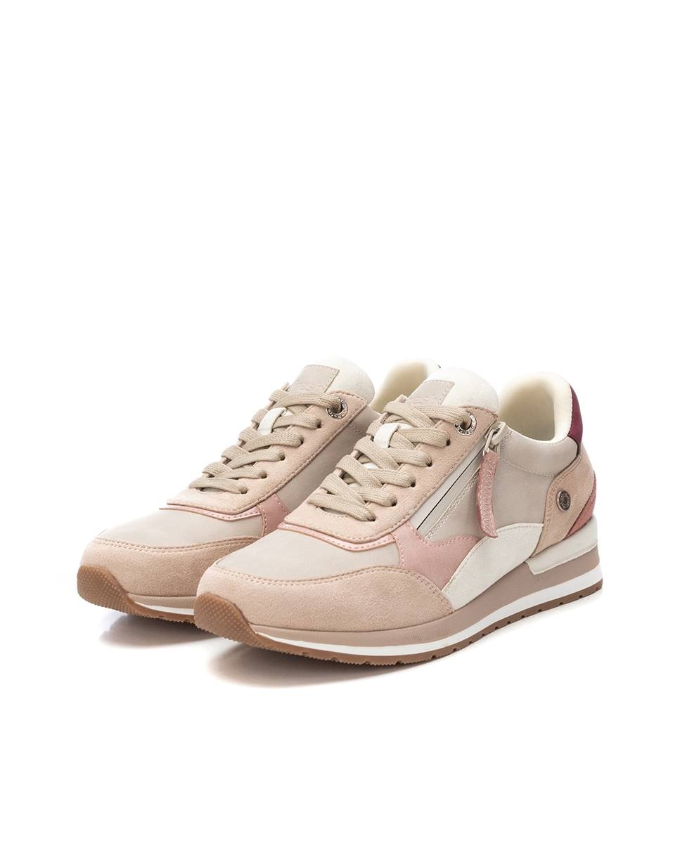 Sapatilhas Básicas com Atacadores e Fecho Zip Lateral Nude-5