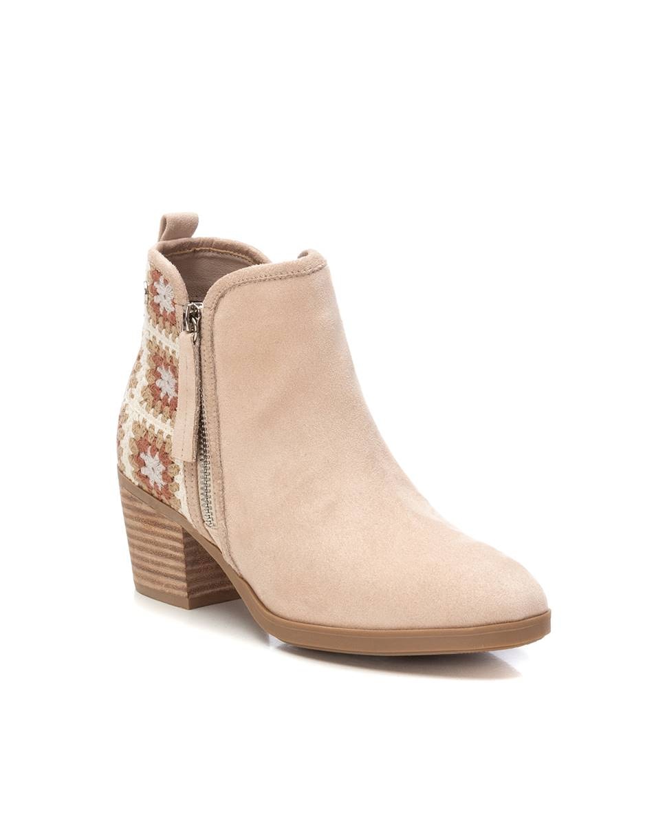 Botins com Salto e Fecho Zip Lateral Bege-3
