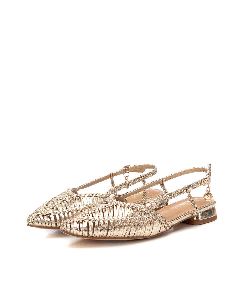 Sapatos Rasos Abertos Ouro-5