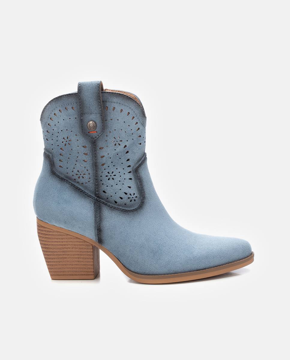Botins com Salto e Fecho Zip Lateral Azul-1