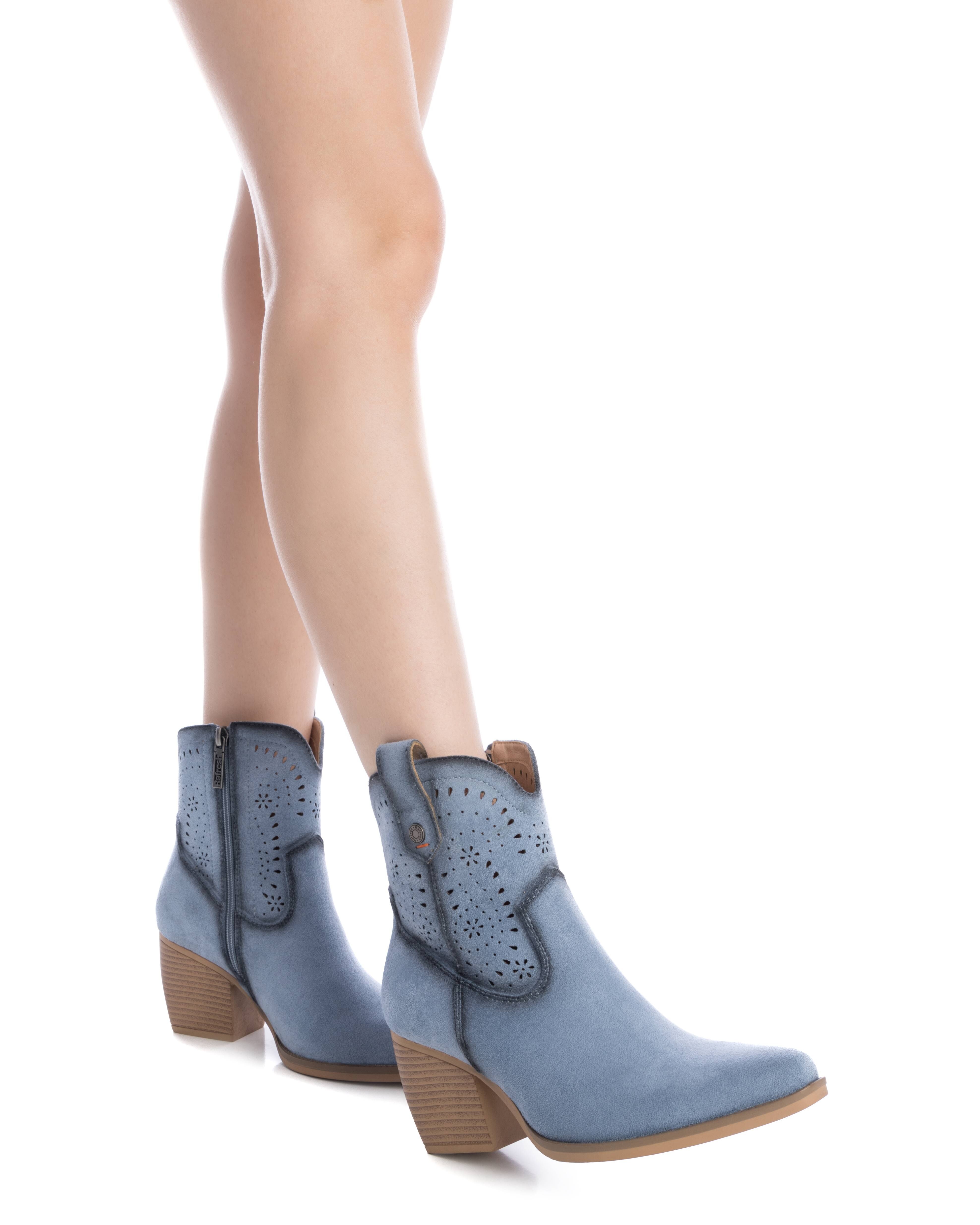Botins com Salto e Fecho Zip Lateral Azul-2