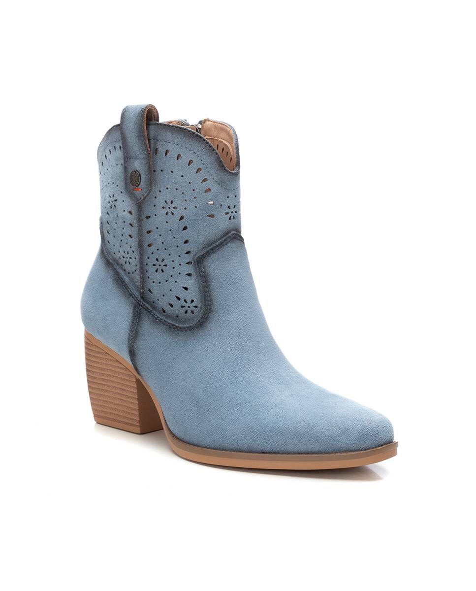 Botins com Salto e Fecho Zip Lateral Azul-3
