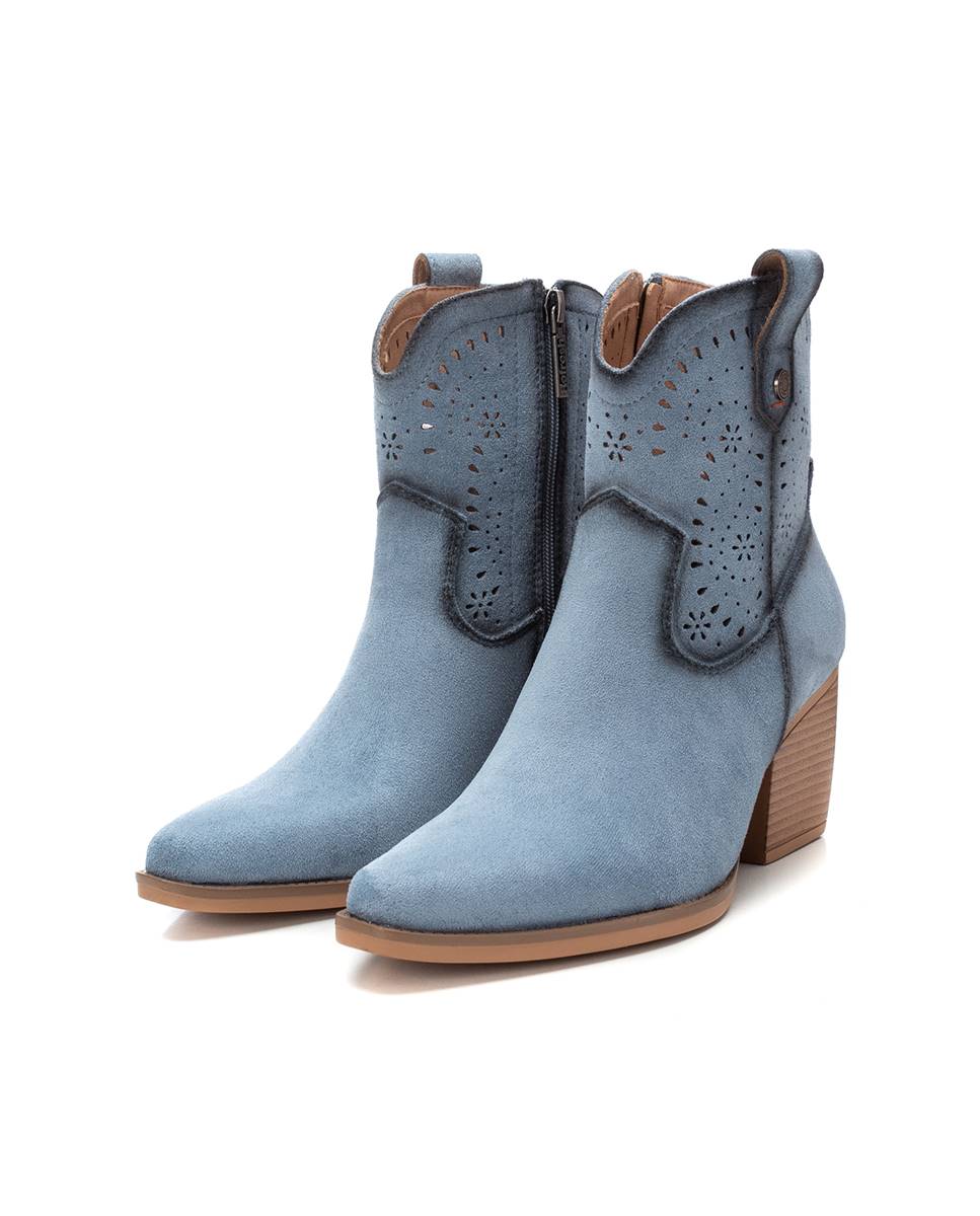 Botins com Salto e Fecho Zip Lateral Azul-5