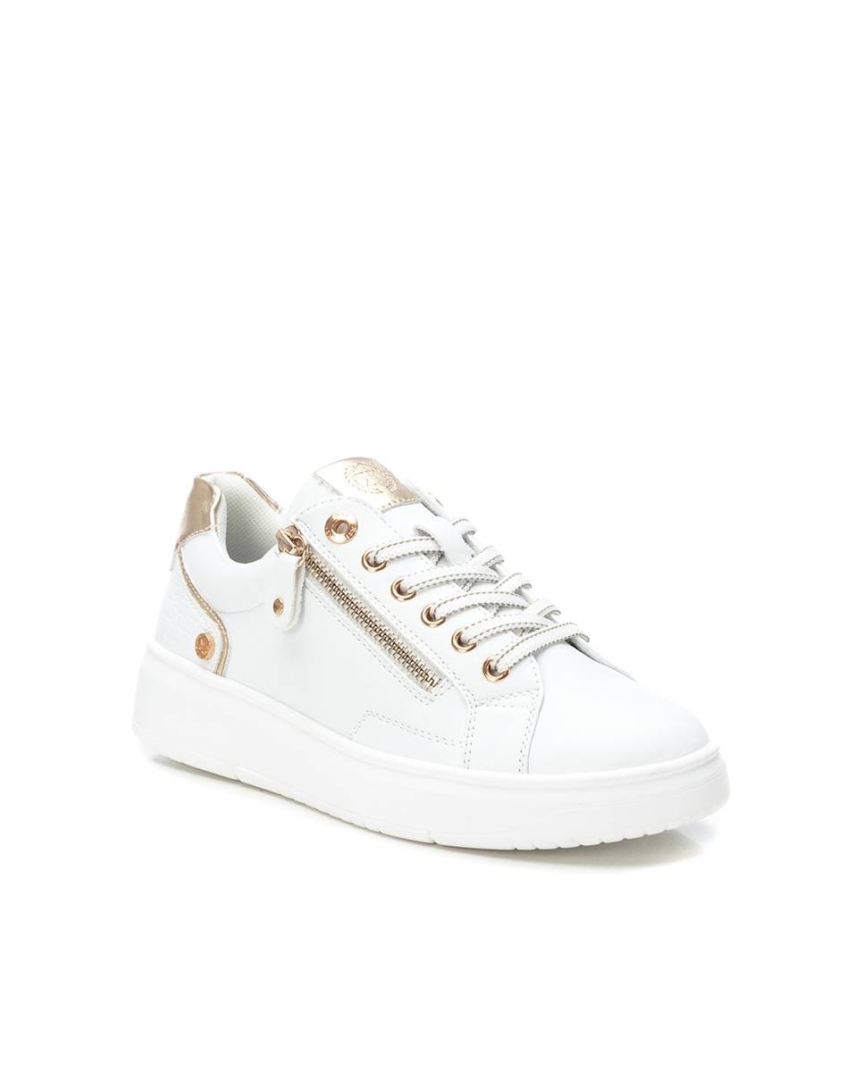 Sapatilhas Básicas com Fecho Zip Lateral Branco-3