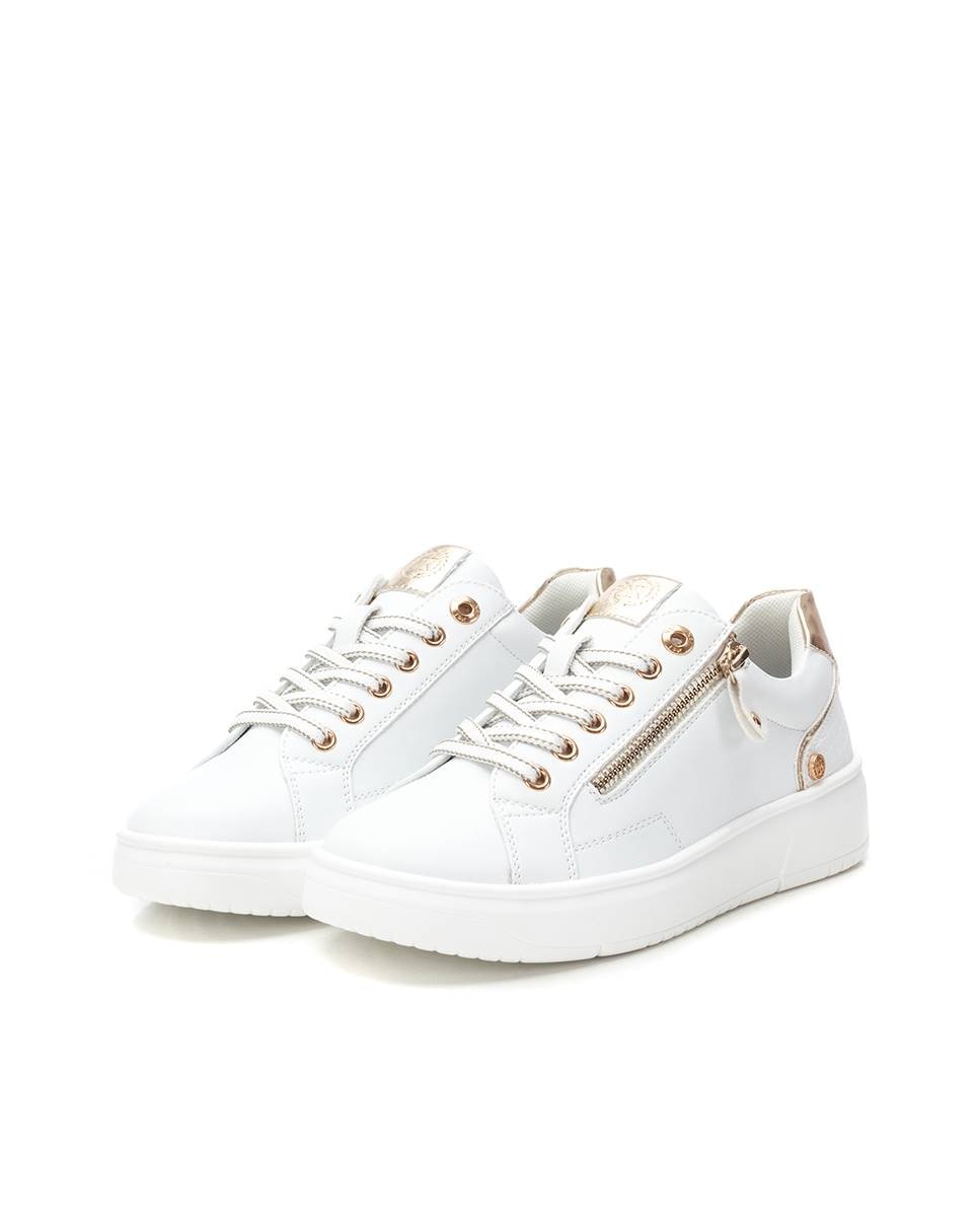 Sapatilhas Básicas com Fecho Zip Lateral Branco-5